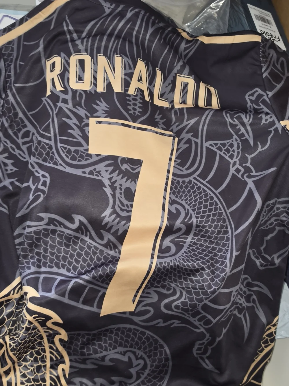 Boys Ronaldo #7 Soccer Jersey & Shorts Set | Black & Gold Dragon Design |
